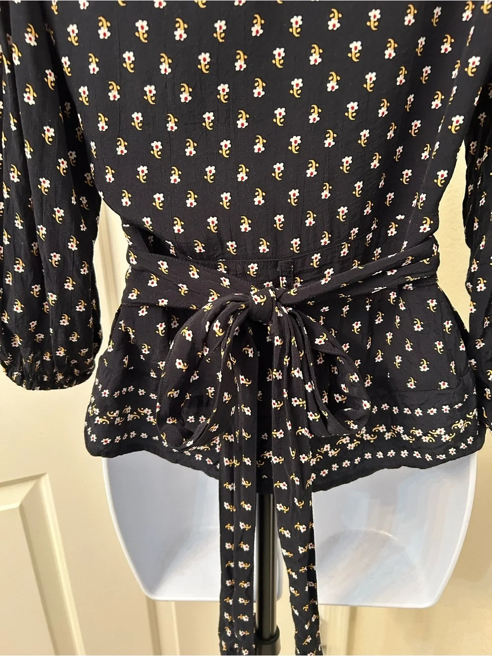 Faithfull the Brand Black Floral Wrap Blouse